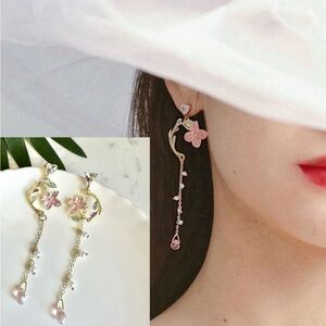 2/$30🌵 Floral Fairy Dangle Asymmetric Earrings Bead Japanese Pink Jewelry NEW